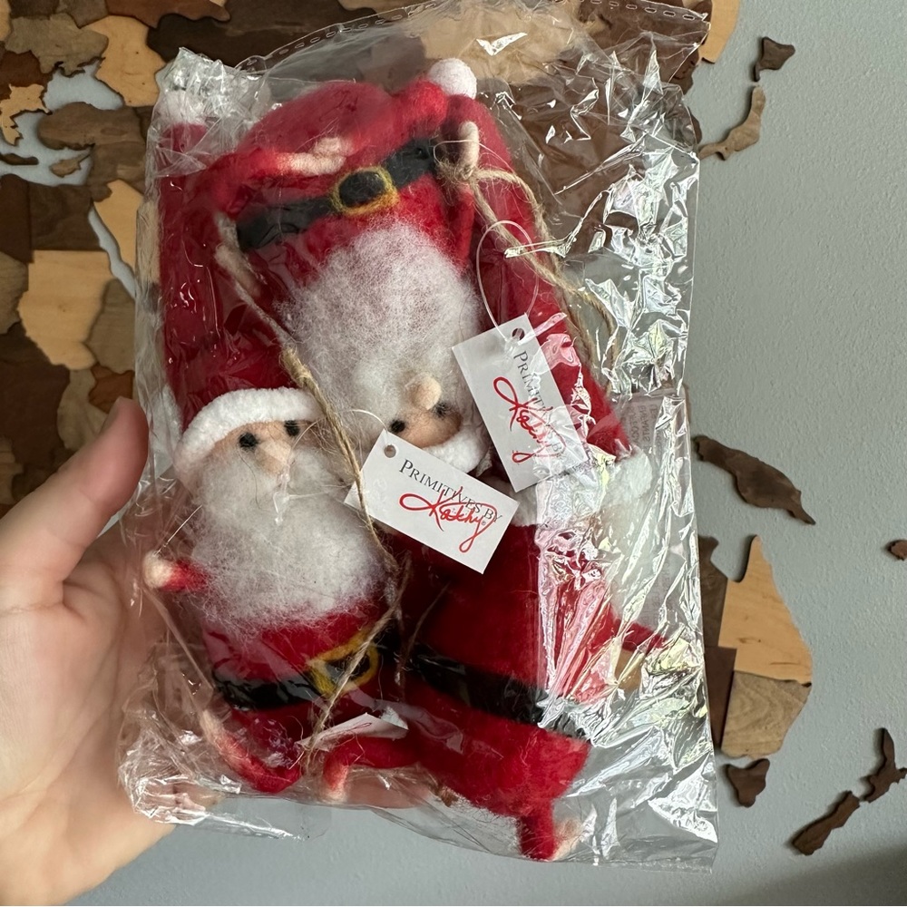 PRIMITIVES by KATHY Set of 3 Santa Clause Critters Ornaments New in Package